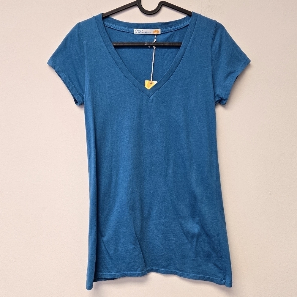 C&C California Lucy V-neck T-shirt Blue M - Picture 3 of 8